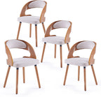 Farini Wood Dining Chairs, Set of 4 Modern Upholstered Dining Chairs with Curved Backrest for Kitchen, Dining Room, Living Room, Light Grey