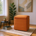 Orange Corduroy Storage Ottoman with Rubber Feet – Compact Soft Cube Seat, 42×42×44cm
