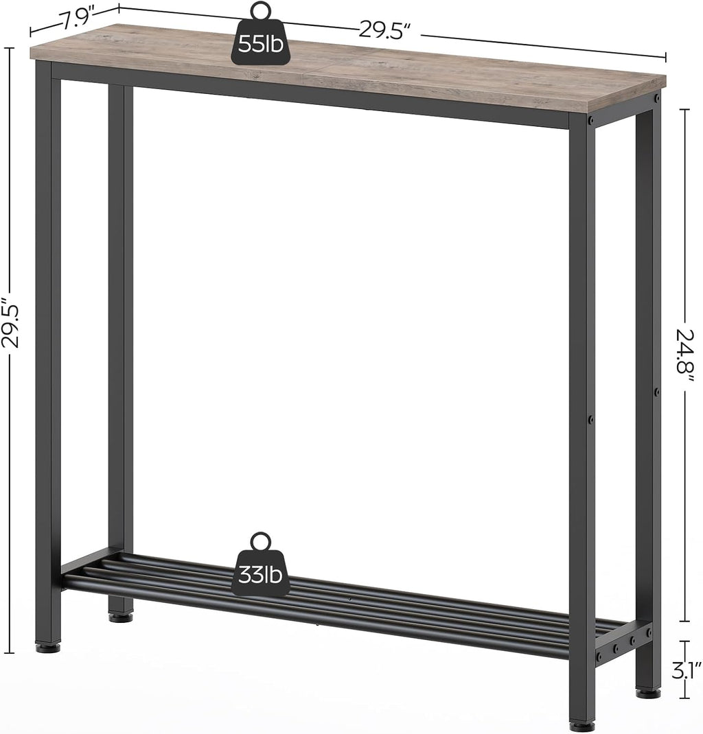 YATINEY Narrow Console Table, 2-Tier Small Sofa Table, 29.5" Thin Entryway Behind Couch Table with Shelves, Industrial Hallway Table, for Living Room, Foyer, Greige and Black CT03BG