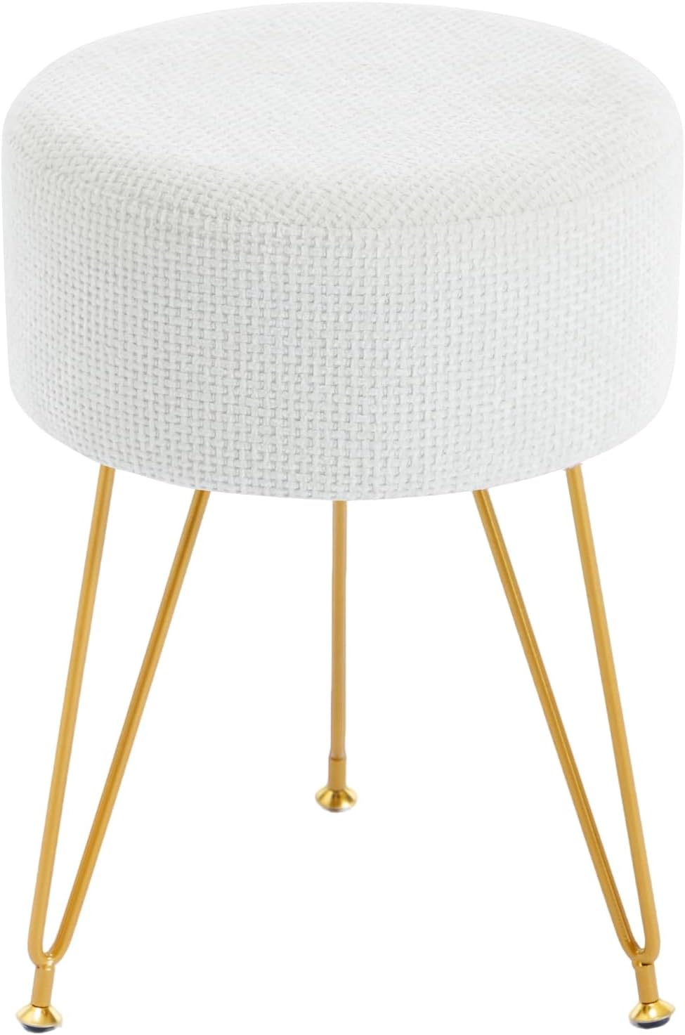 DUMOS Vanity Stool, Velvet Vanity Chair for Makeup Room, Round Ottoman Foot Rest with Gold Metal Legs, Makeup Dressing Table Seat for Bedroom, Living Room, Entryway, Beige