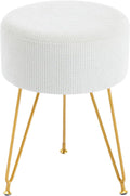 DUMOS Vanity Stool, Velvet Vanity Chair for Makeup Room, Round Ottoman Foot Rest with Gold Metal Legs, Makeup Dressing Table Seat for Bedroom, Living Room, Entryway, Beige
