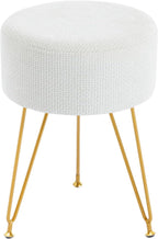 DUMOS Vanity Stool, Velvet Vanity Chair for Makeup Room, Round Ottoman Foot Rest with Gold Metal Legs, Makeup Dressing Table Seat for Bedroom, Living Room, Entryway, Beige