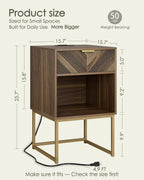 Nightstand with Charging Station,Modern Night Stand Boho Farmhouse Wood Bedside Table with Storage Drawer and Open Shelf,Side End Table for Bedroom,Living Room,Walnut