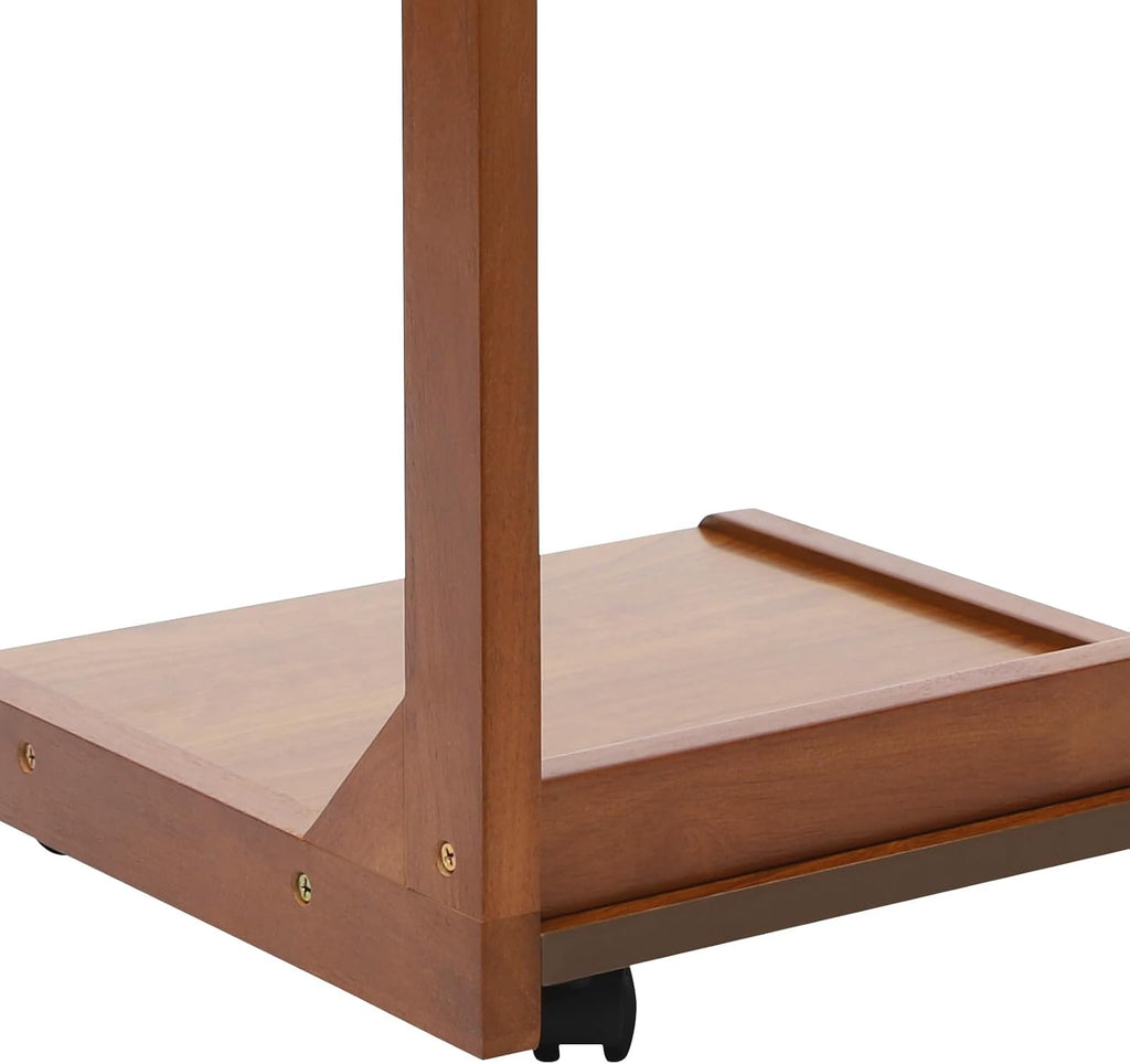 Mobile C-Shaped End Table,C Shaped Table for Couch with Concealed Storage Compartment,C Table with Lockable Wheels,55.12Lbs Load Adjustable Desktop Wooden Couch Table for Living Room,Bedroom (Walnut)