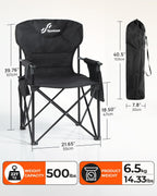Sportneer Oversized Heavy Duty Camping Chair 500 LBS Capacity, Folding Portable Chair with Padded Seat, Strong Armrests for Easy Standing, Cup Holder & Side Storage Bag, Outdoor Camping Fishing Chair