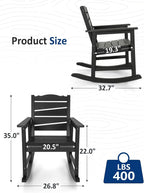 Patio Rocking Chairs Set of 2, Weatherproof HIPS Outdoor Rocking Chair for Adults, 400LBS Support Heavy Duty Porch Rocking Chairs for Garden, Lawn, Backyard, Outdoor and Indoor (Black)