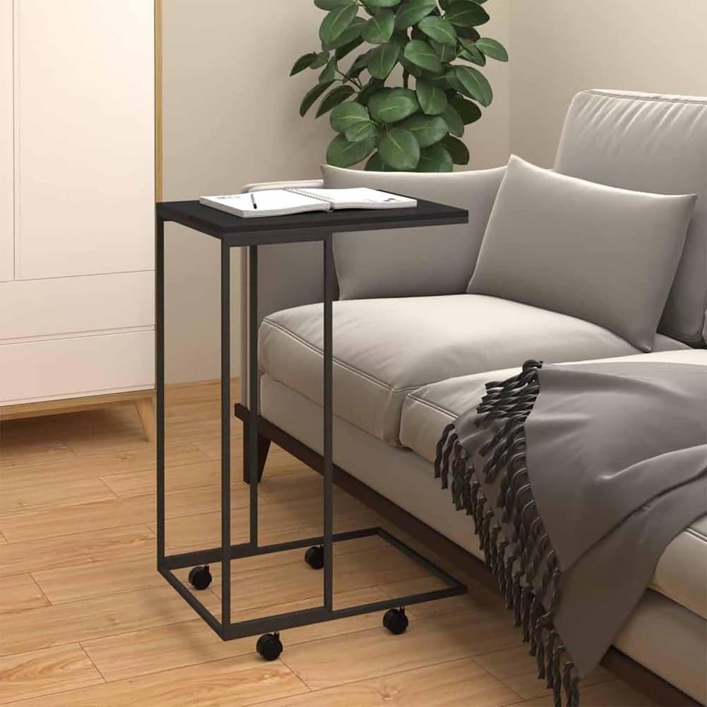 C-Shaped Sofa Side Table, Couch Side Tables That Slide Under, C Table End Table with Wheels, Strong Load-Bearing Capacity and User Friendly Design for Living Room and Bedroom Use,Black