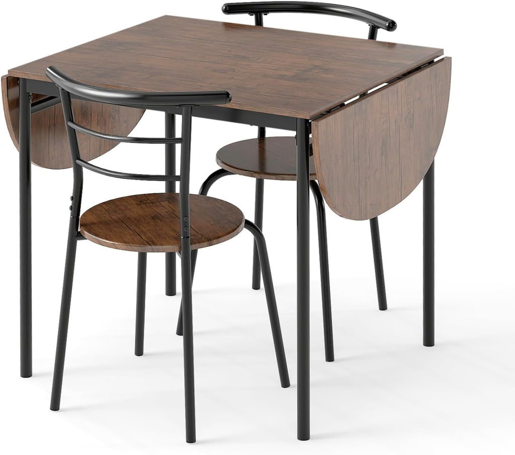 Giantex 3-Piece Dining Table Set for 2, 55-inches Drop Leaf Kitchen Table with Dining Chairs, Metal Frame, Space-Saving Breakfast Nook Set for Small Space, Dinner, Dinette, Apartment, Dorm Room