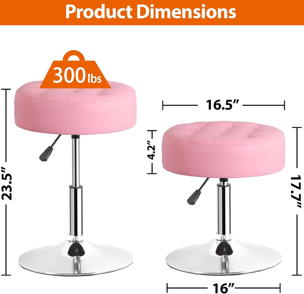Nova Microdermabrasion Vanity Chair Stool Modern Tufted Round Ottoman Stool Swivel Makeup Chair for Bathroom Bedroom Living Room (Pink)