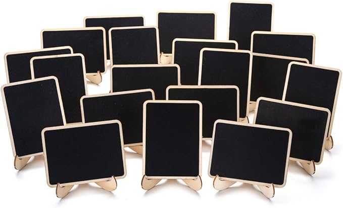 ONUPGO Mini Chalkboard Signs, 20 Pack Small Wooden Chalkboard Labels with Easels Stand, Place Cards, Food Signs, Blackboards for Table Numbers, Weddings Signs, Party Decoration