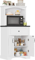 Microwave Stand with Storage and Drawer, Kitchen Pantry Storage Cabinet | Buffet Coffee Bar Cabinet with Adjustable Shelves, Charging Station, Kitchen Hutch Microwave Table for Dining Room