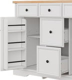 Hassyee Fixed Kitchen Island with Storage Space, Kitchen Console Table with 5 Drawers, 2 Cabinets, Adjustable Shelves, Buffet Server for Dining Room, Living Room, Entryway (White)