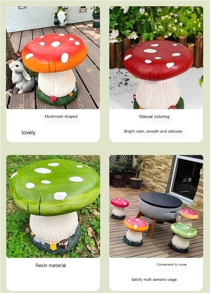 Small Mushroom Shape Ottoman, Outdoor Garden Resin Decorative Mushroom Stool, Resin Sculpture Decoration, Patio Decor(Green)