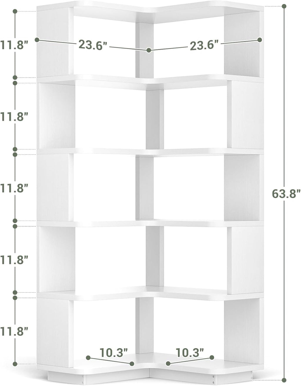 Armocity Corner Book Shelf, 6-Shelf L Shaped Corner Bookshelf with Baffle