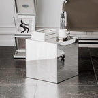Modern End Table, Mirrored Acrylic Side Table, Cube Coffee Table, Product Photography Props, Simple Bedside Table, Small Accent Table for Living Room, Bedroom(Silver,30cm-11.8in)