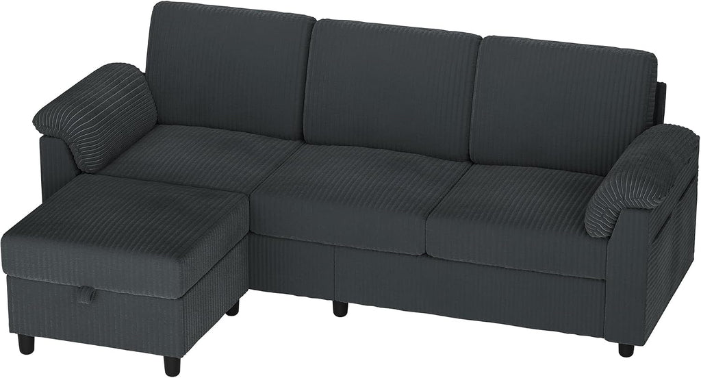 Vongrasig 79" Convertible Sectional Couches Sofa with Storage Ottoman, 3 Seat L Shaped Couch with Side Storage Pockage, Small Couches for Living Room, Apartment and Small Space, Grey