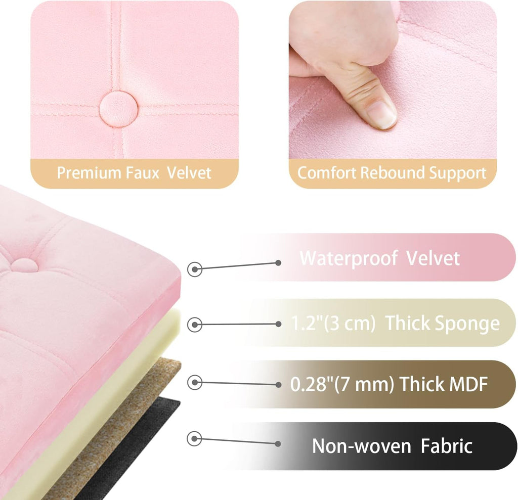 Bsketa Storage Ottoman Bench, 34" Folding Velvet Foot Rest Stool, Pink | Large Ottoman with Storage, Thicker Foam Padded Seat, Livingroom, Dorm, Bedroom, Easy to install, 86L,34 x 13 x 13in