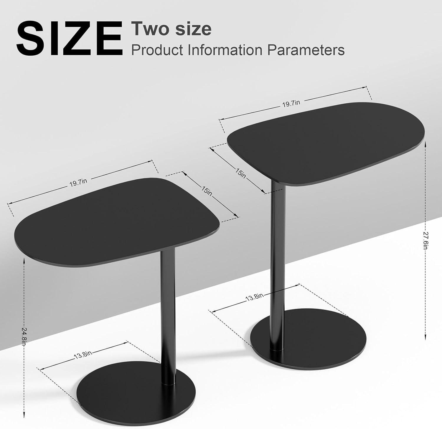C Shaped End Table for Couch - Modern Metal Sofa Side Table with Round Base, Slide Under Accent Table for Small Spaces, Living Room Bedroom Office, Black, 24.8 Inch