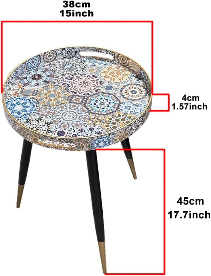Small Round Accent End Table with Tray Top for Living Room, Bedside, Balcony (Metal Leg, 28)