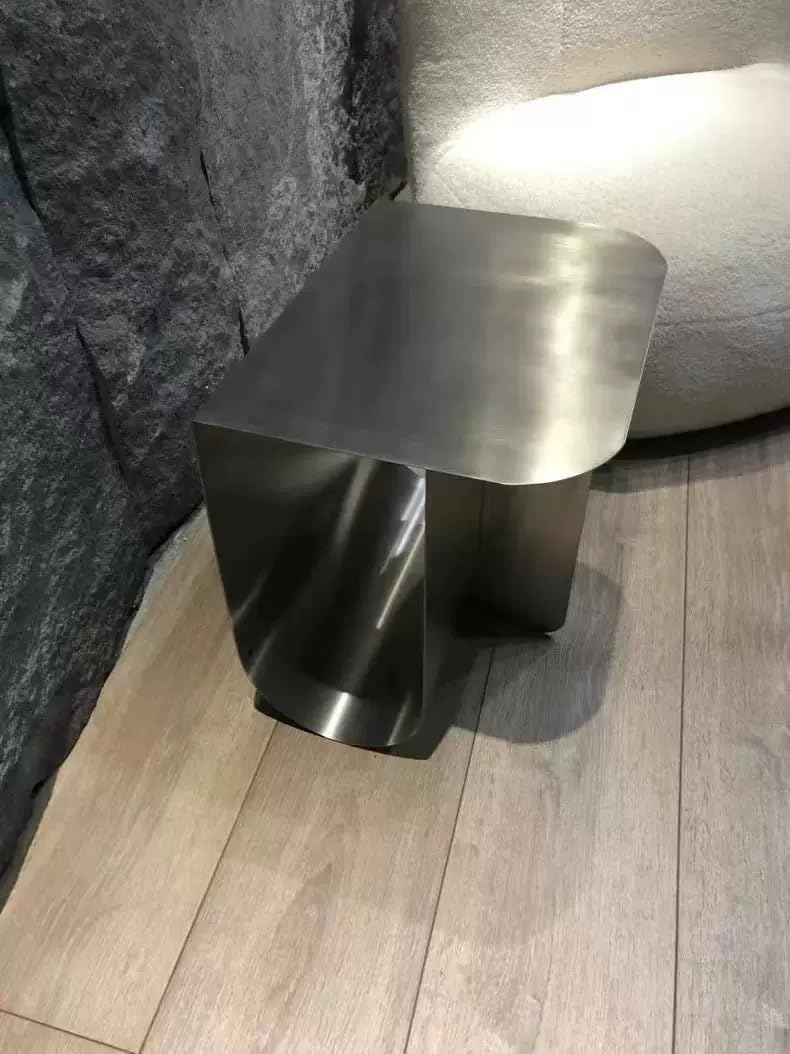 Modern Stainless Steel Side Table, Minimalist Storage Coffee Table,Accent Table，Curved Design, for Living Room, Office (Silver)