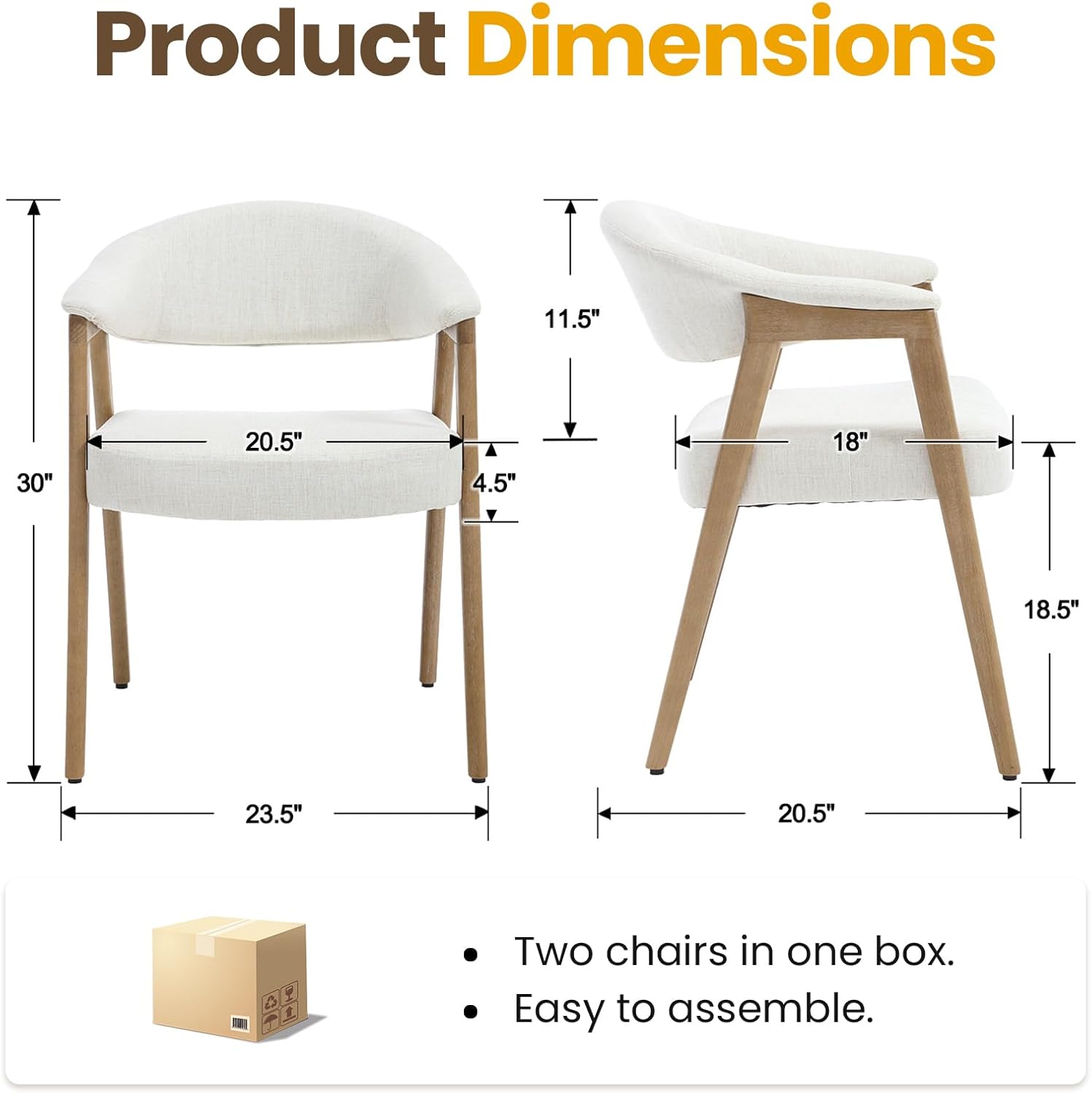 CIMOTA Upholstered Dining Chairs with Arms Set of 2, Mid Century Modern Kitchen & Dining Room Chairs, Comfortable Curved Backrest & Trapezoid Solid Wood Legs, Linen Beige