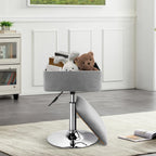 WKWKER Adjustable Vanity Stool with Storage Velvet 360° Swivel Makeup Stool Small Ottoman Chair Metal Base for Vanity Bedroom Living Room Lab Salon Studio Counter Desk (Gray)