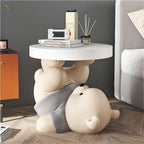 Bear Statue Side Table, Modern Sofa Table, Resin Sculpture Bedside Table, Home Decor, Cute Bedroom Decor, Accent Table for Living Room(Grey)