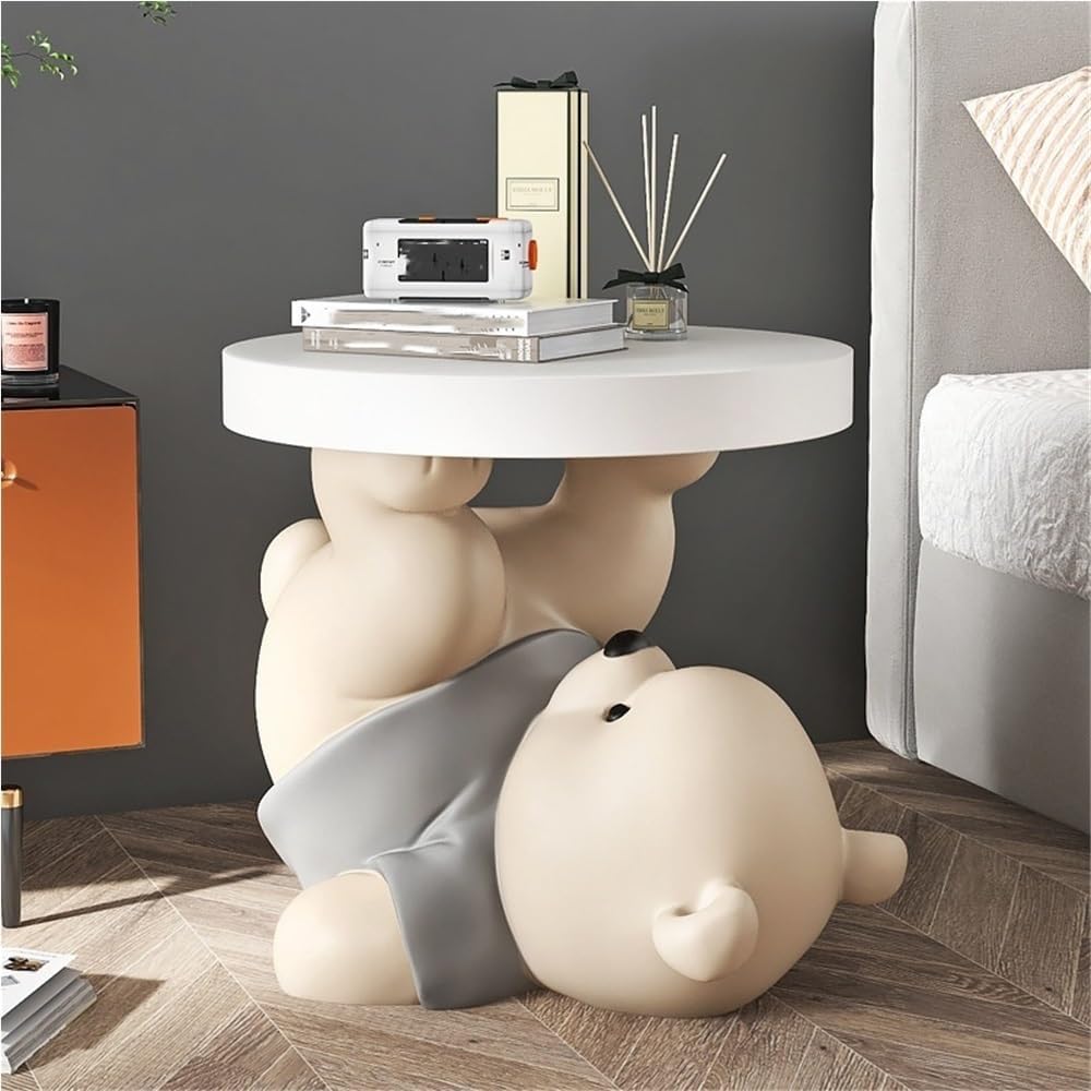 Bear Statue Side Table, Modern Sofa Table, Resin Sculpture Bedside Table, Home Decor, Cute Bedroom Decor, Accent Table for Living Room(Grey)