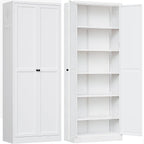 AQY Metal Pantry Cabinet with Doors & Shelves, 61” Tall White Kitchen Storage Cabinet, Freestanding Pantry Organizer for Kitchen, Living Room, Garage, Adjustable Shelves, Heavy-Duty Steel Storage Cabi