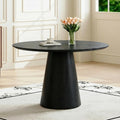 Black Round Dining Table for 4-6, Modern Wood Kitchen Table, 45" Circle Dining Table with Pedestal for Kitchen,Living Room,Apartment,Restaurant,Small Spaces