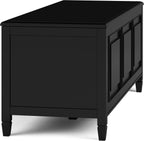 SIMPLIHOME Connaught 51" Wide Solid Wood Trunk Bench in Black | Traditional entryway bench with lift-up lid and 3 hidden compartments; mudroom, hallway, shoe or trunk bench.
