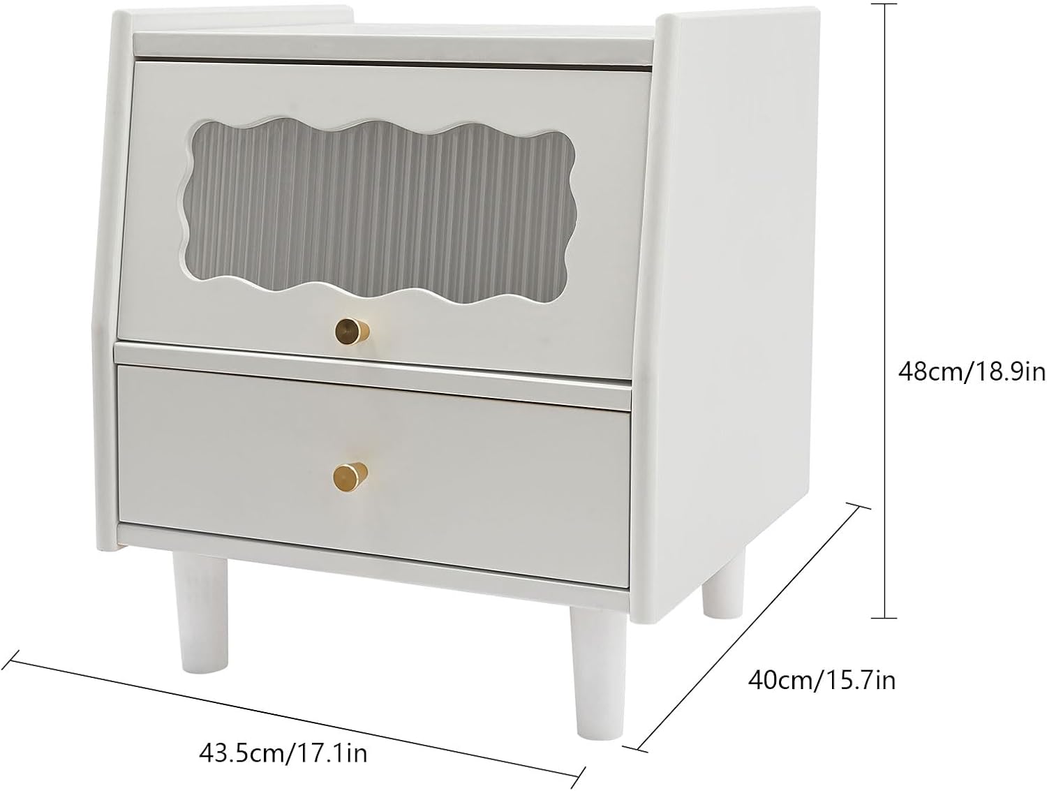 Gdrasuya10 White Solid Oak Wood Nightstand with 2 Drawers, Mid-Century Modern Night Stand Bedside Table Square Small Nightstand End Table Side Table for Bedroom Living Room
