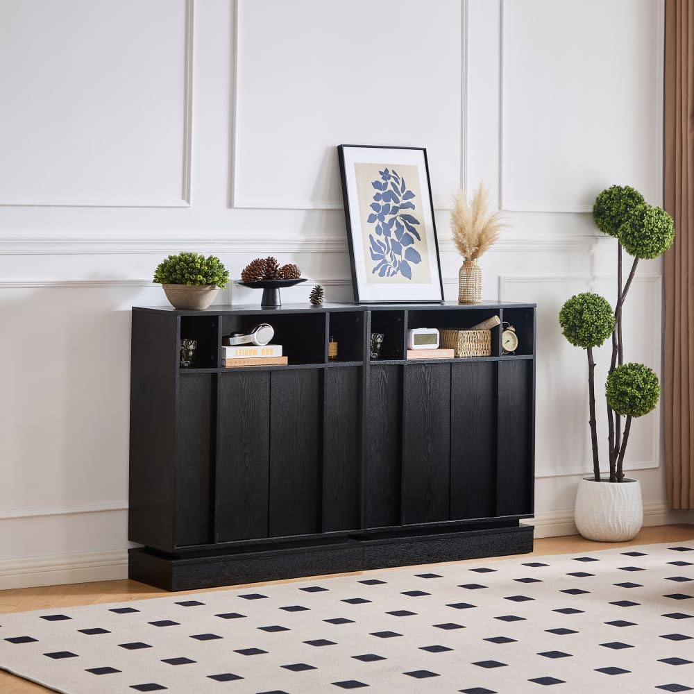 Small Sideboard Buffet Cabinet with Storage, 31.7" Farmhouse Accent Cabinet with 2 Doors, Adjustable Shelves and Open Shelf for Dining Room, Kitchen, Living Room and Entryway, Black