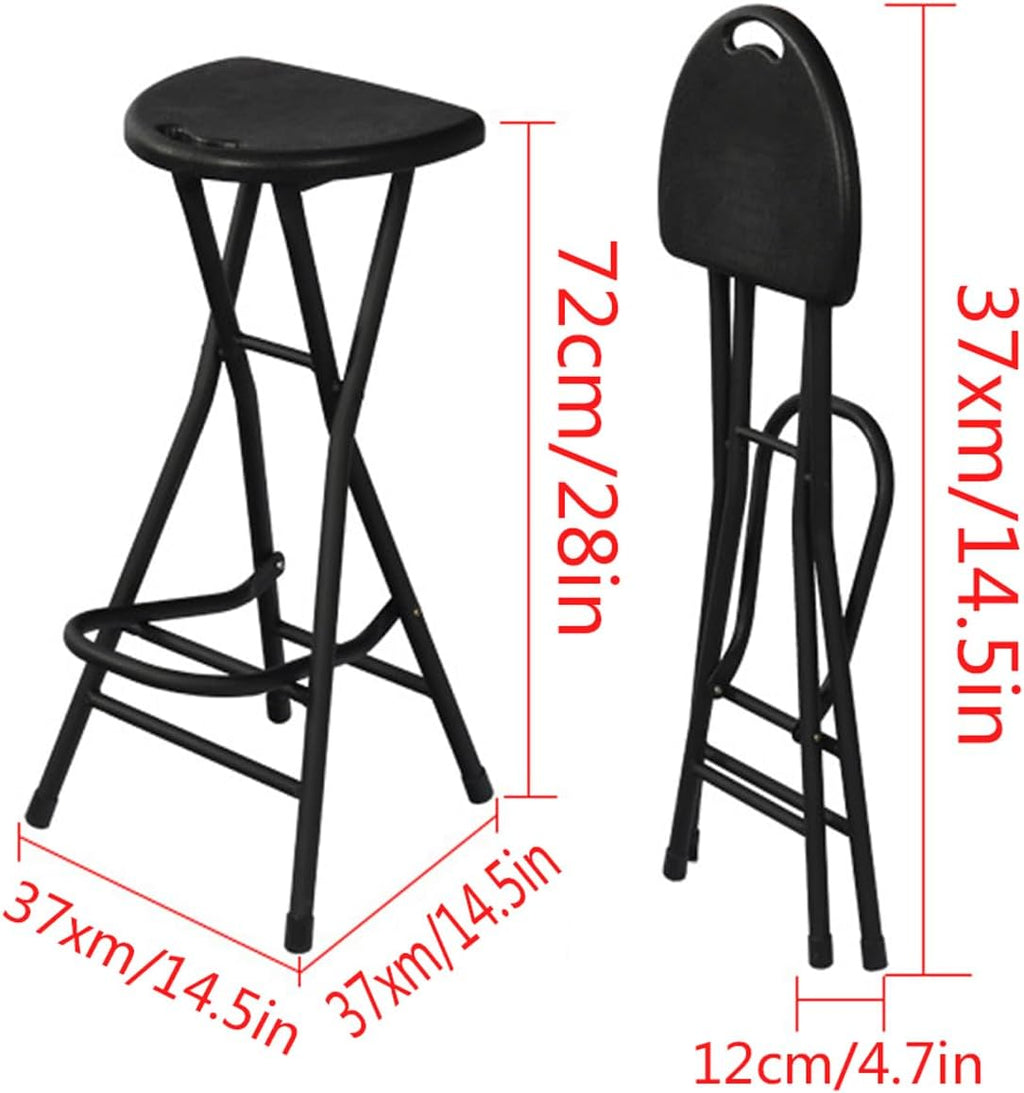 28 inch Black Bar Stool,Portable Stool for Adults Foldable Stools with Handle,Collapsible Heart-Shaped Folding Counter Height Stools Chair for Camping Kitchen,Loads 250 Lbs,1 Pack
