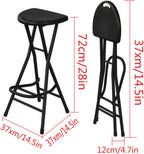 28 inch Black Bar Stool,Portable Stool for Adults Foldable Stools with Handle,Collapsible Heart-Shaped Folding Counter Height Stools Chair for Camping Kitchen,Loads 250 Lbs,1 Pack