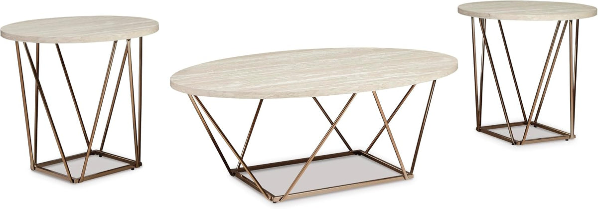 GTU Furniture Contemporary Faux Marble Rectangular 3-Piece Coffee Table Set, Cocktail Table with 2 Matching End Tables, Two-Tone Finish for Living Room