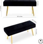 Homedot Black Velvet Ottoman Bench Simple Design Soft Velvet Dining Room Bench Tufted for Kitchen, Upholstered Entryway Bench with Sturdy Metal Legs for Home