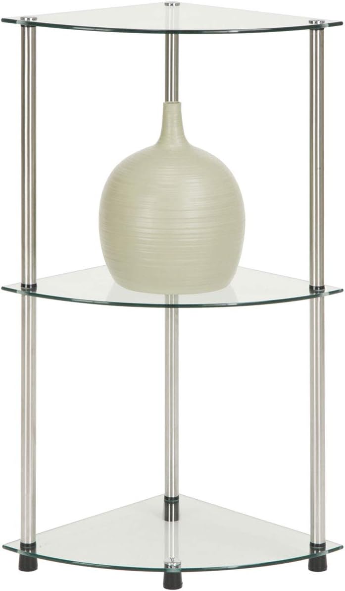 Convenience Concepts Designs2Go 3-Tier Corner Shelf, Glass/Chrome