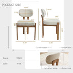 Boucle Dining Chairs Set of 2, Modern Upholstered Kitchen Chairs with Solid Wood Legs, Mid Century Teddy Fabric Dining Room Chairs with Curved Backrest, Armless Side Chairs for Small Spaces, Beige