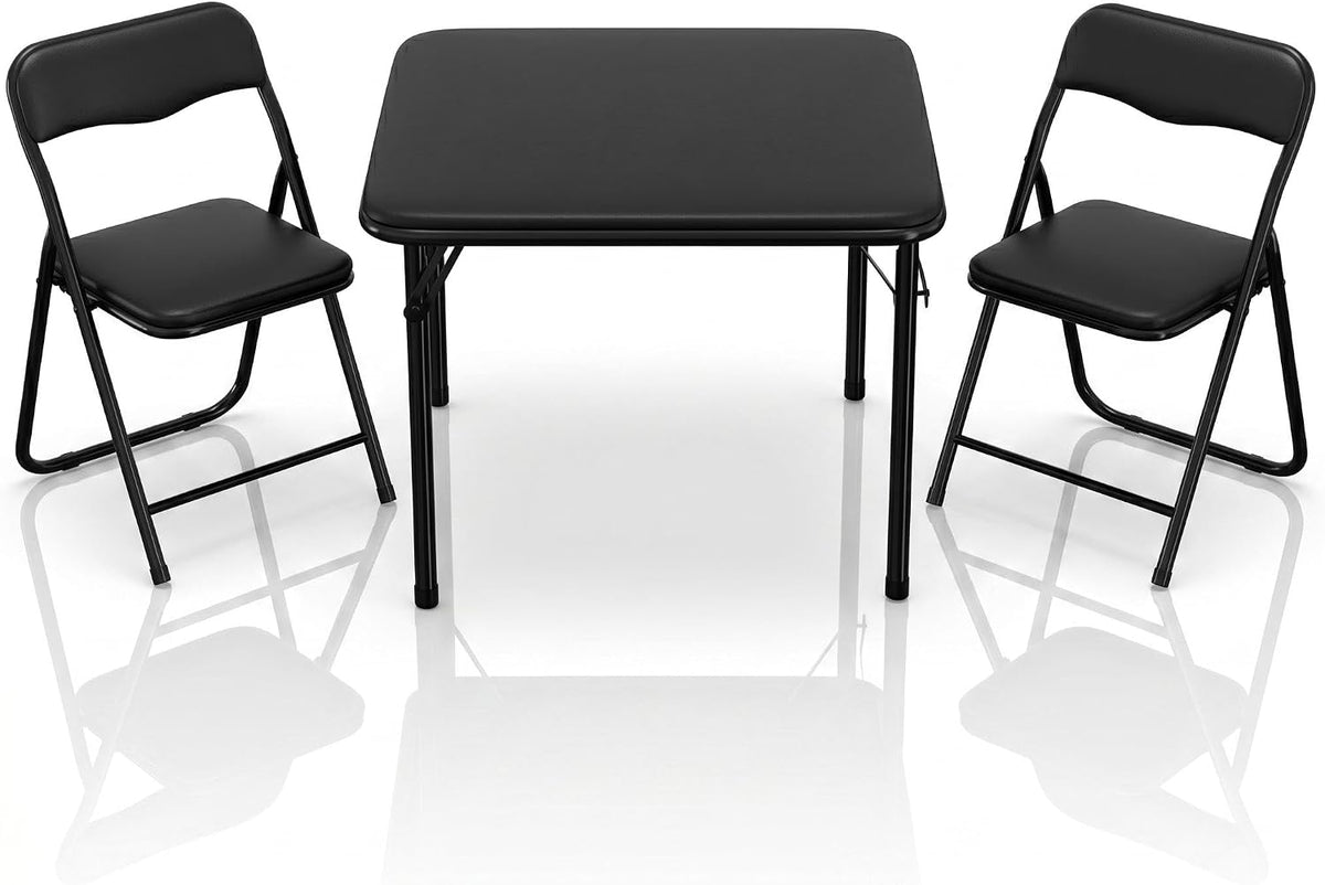 Garvee 3-Piece Kids Folding Table and Chair Set | Padded Toddler Activity Table with 2 Chairs, Easy-Fold Pinch-Free Design, Portable Children's Furniture for Arts, Crafts