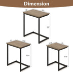 Giantex Nesting Coffee Table Set of 3, Stackable Square End Table w/Wood Grain Tabletop & Heavy-Duty Metal Frame, Farmhouse C-Shaped Accent Table for Small Space, Living Room, Bedroom (Black Oak)