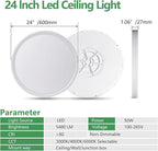 24 Inch Large LED Flush Mount Ceiling Light, 50W,5480LM, 3000K/4000K/6000K CCT Selectable,White Round Flat Panel Low Profile Ceiling Light Fixtures for Hallway, Kitchen, Bedroom, Laundry Room