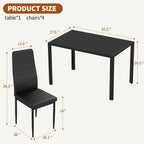 FDW | Dining Table Set for 4 | 5-Piece Glass Black Dining Table | Kitchen Table with 4 Upholstered Chairs and Faux Leather Cushions | Space-Saving and Modern Design | for Dining Room, Easy to Assemble