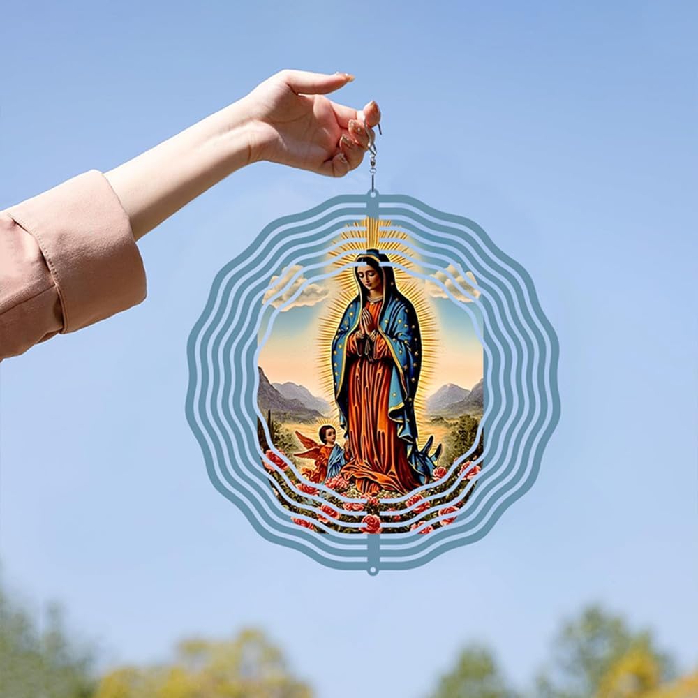 Virgin Mary Prayer Wind Spinner, Metal Wind Spinners Outdoor Indoor,Virgin Mary Hanging Garden Decor for Outside, Stainless Wind Spinners for Yard and Garden 10 inch 3D (25.76X25 CM)