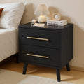 Ahomly Night Stand with 2 Drawers, Solid Wood Side Table for Bedroom, Black | Solid Wood Bedside Table with Two Drawers, Metal Handle, Compact Storage for Bedrooms and Sofa Sides
