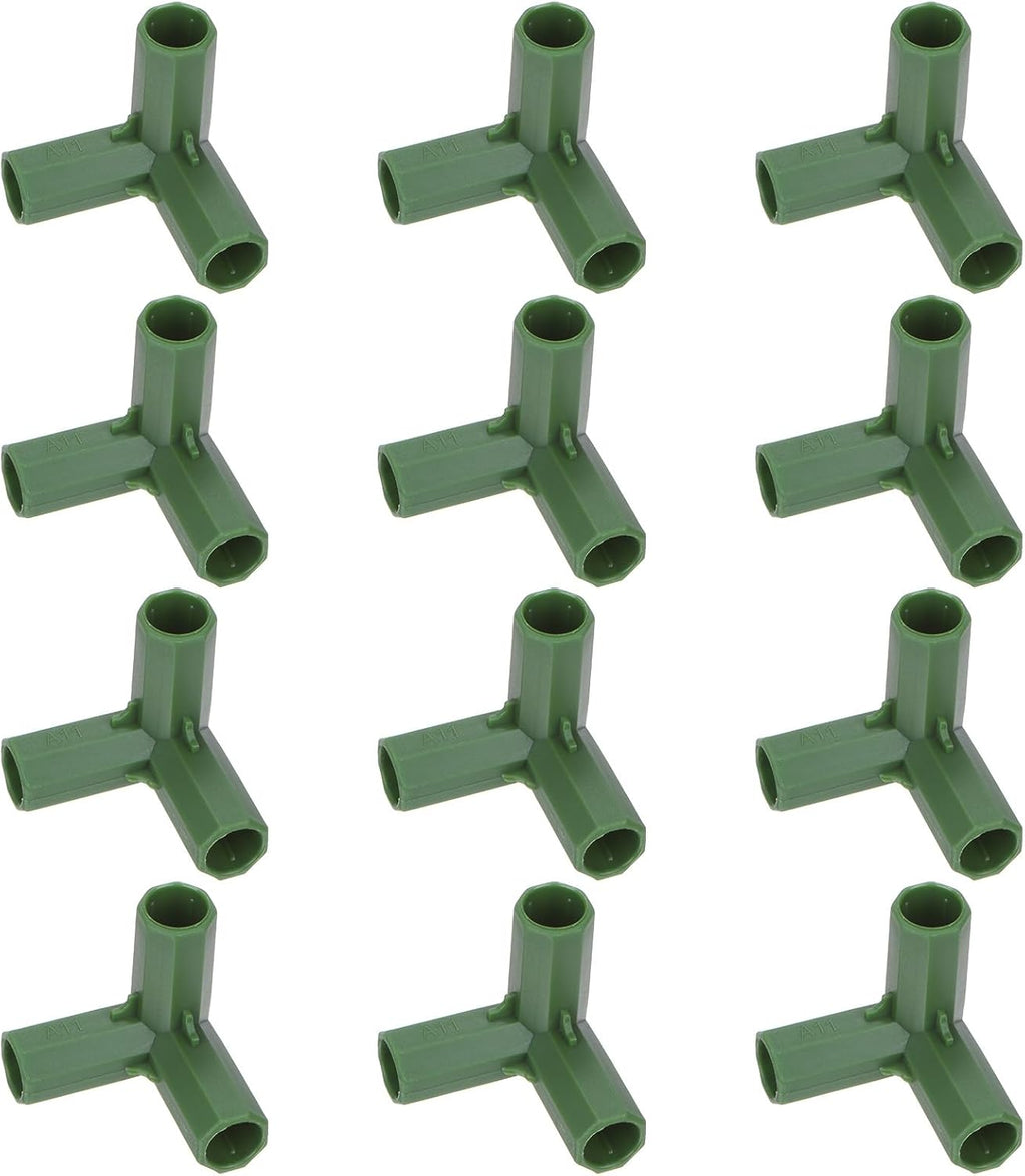 4 Pcs 11mm Greenhouse Frame Building Connectors, 3 Way Right Angle Pipe Fitting for Grape Trellis/Sunscreen Shed/Gardening Plant Stakes, Greenhouse Accessories [Green]