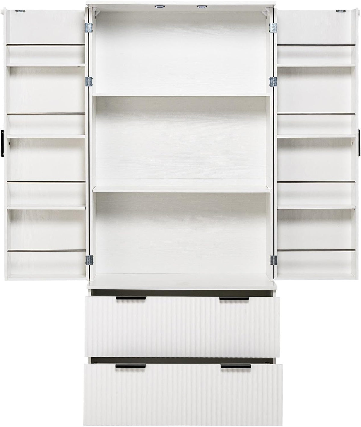 72" Modern Fluted Kitchen Pantry Cabinet, Freestanding Food Storage Cupboard with 2 Large Drawers & 8-Door Spice Rack,Storage Organizer for Kitchen, Bathroom, Dining Room,White