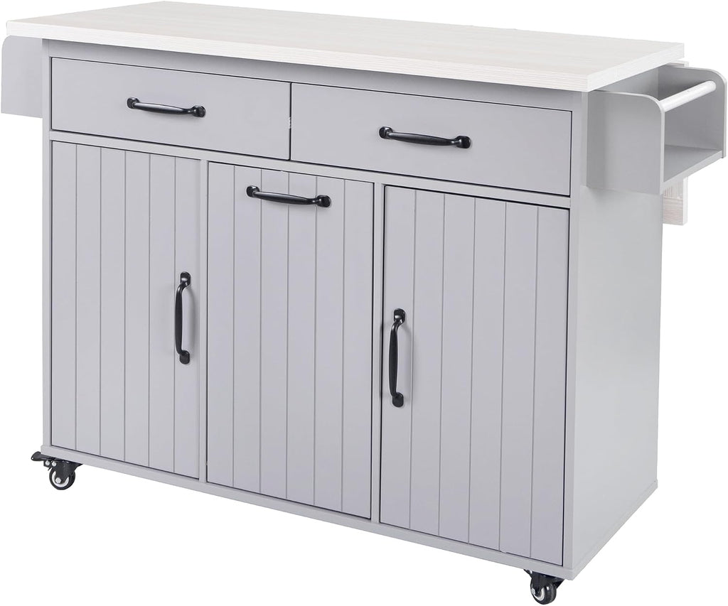 51" Rolling Kitchen Island with Tilt-Out Trash Cabinet & Drop Leaf | Tilt-Out Trash Cabinet, Drop Leaf Extension, Rolling Design, Kitchen Storage, 51 Inch Width