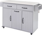 51" Rolling Kitchen Island with Tilt-Out Trash Cabinet & Drop Leaf | Tilt-Out Trash Cabinet, Drop Leaf Extension, Rolling Design, Kitchen Storage, 51 Inch Width