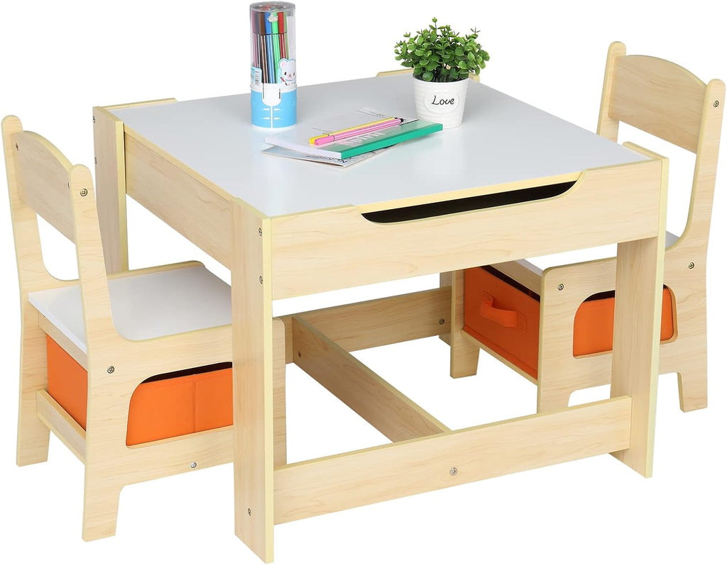 Bonnlo Kids Table and Chairs, Toddler Activity Table and Storage Drawer with a Detachable Tabletop for Kids Room, Nursery, Playroom, Natural